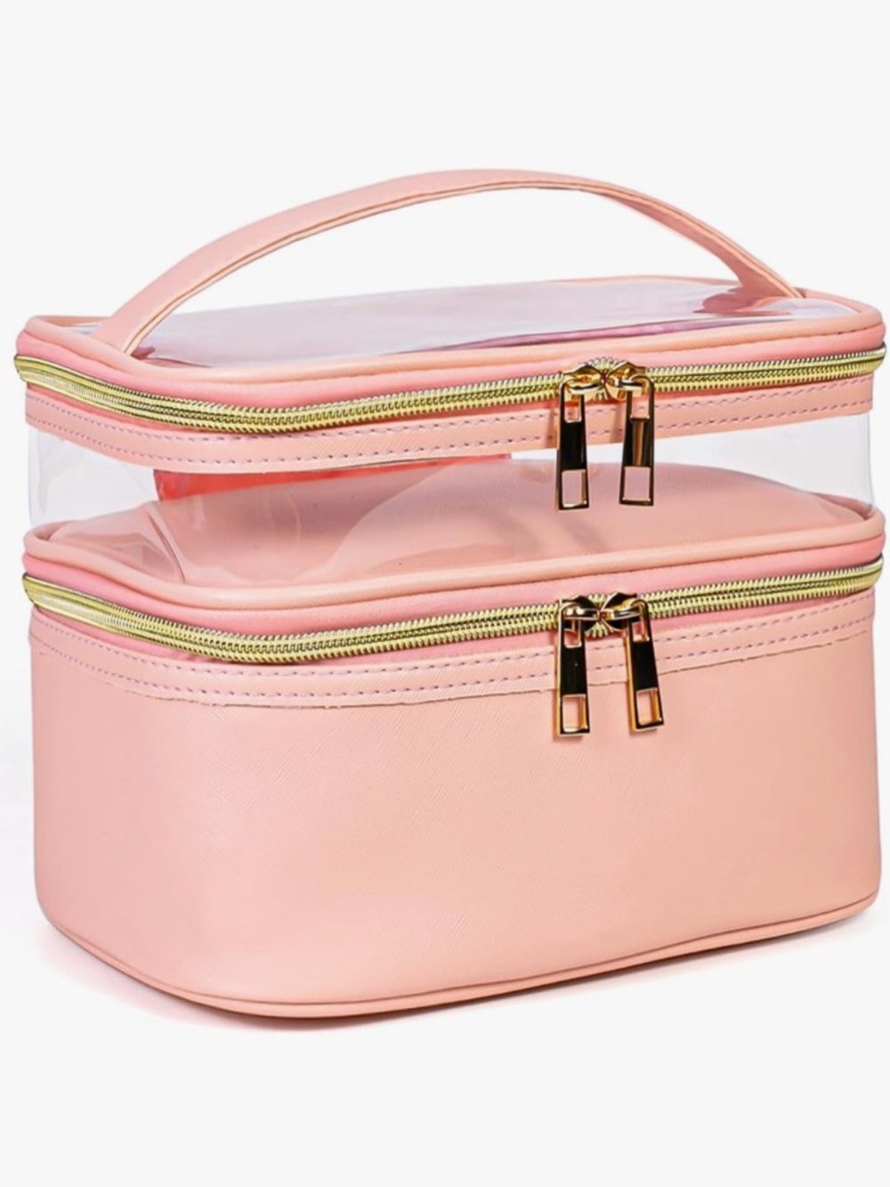 Pink Double-Deck Clear Cosmetic Train Case I have it in pink and black